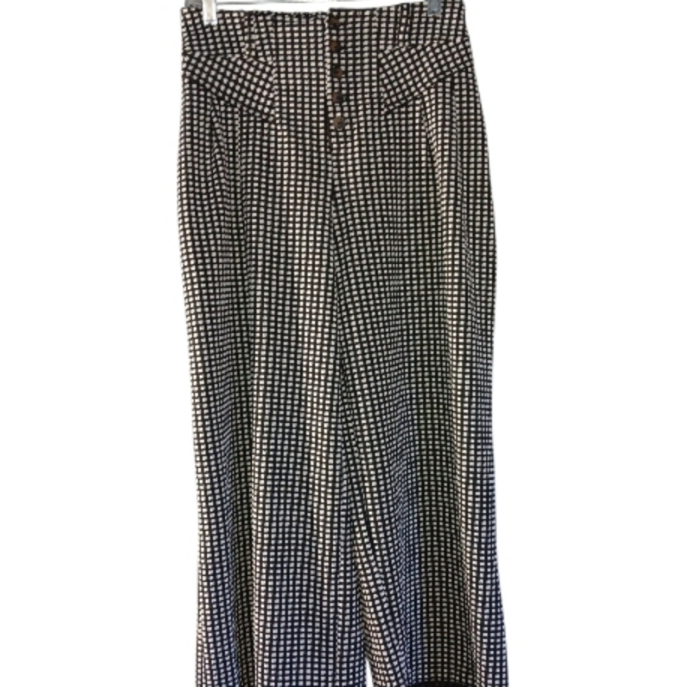 MAEVE Black/White Wide Leg Button Up Belt Hoops Pants SZ Small